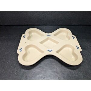 Roseville Friendship‎ Pottery Muffin Pan Mold, Heart Diamond, Blue Petals